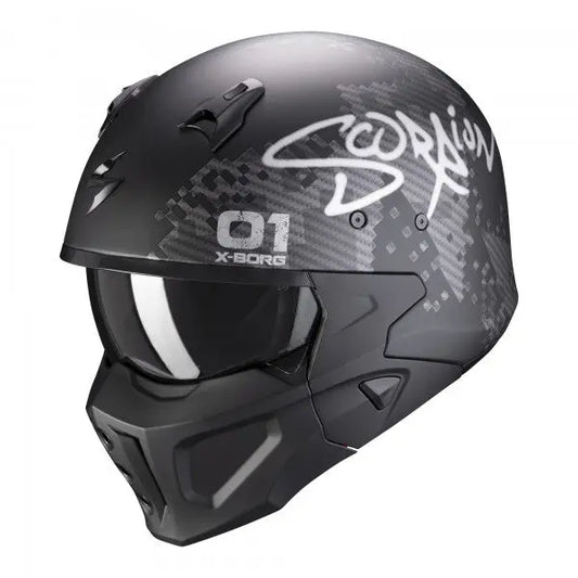 Scorpion Exo Convert-X Xborg Helmet (Matt Black-Silver) Scorpion
